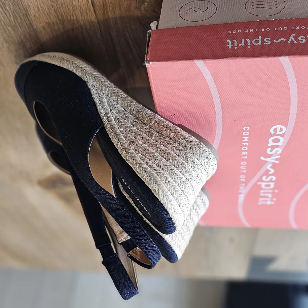 Easy Spirit Navy Canvas Slingback Espadrille Wedge